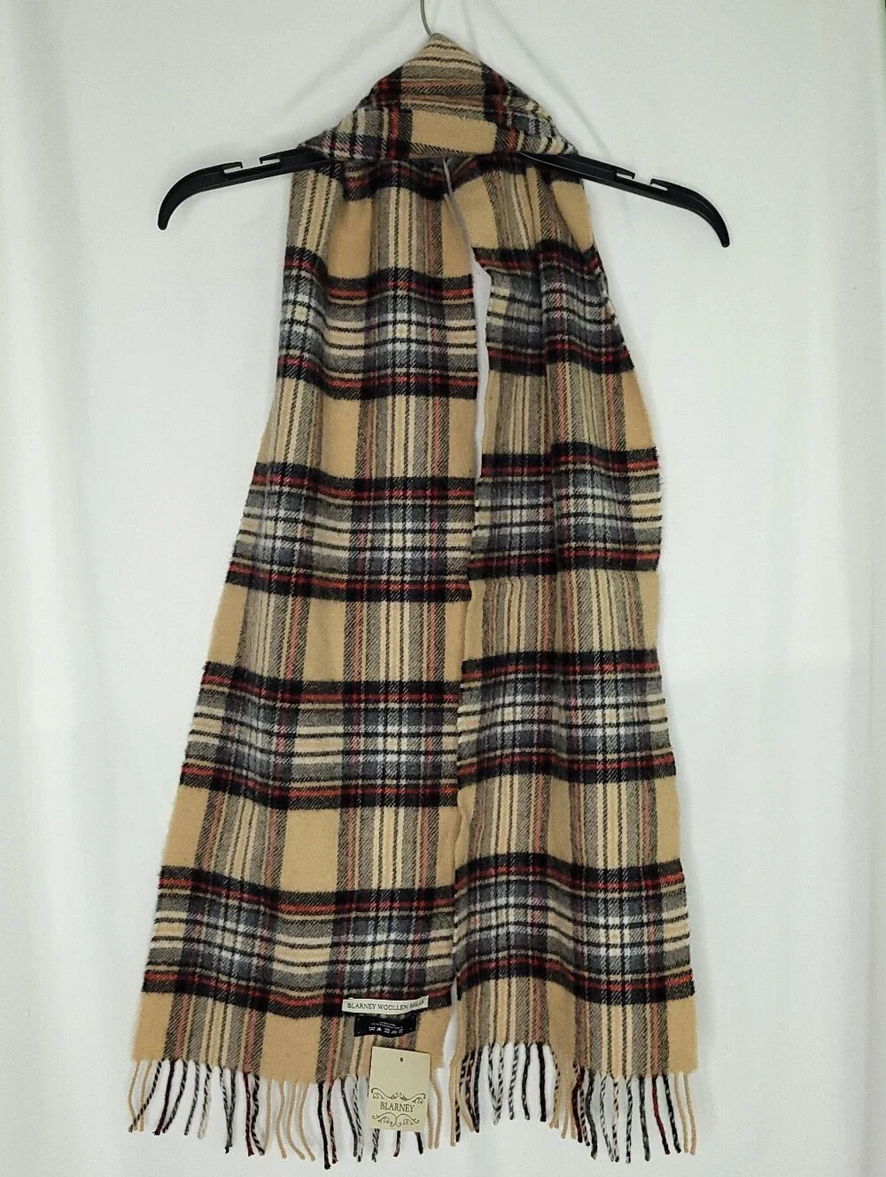 BLARNEY WOOLEN MILLS Women's Camel & Plaid Lambswool Scarf (NWT)